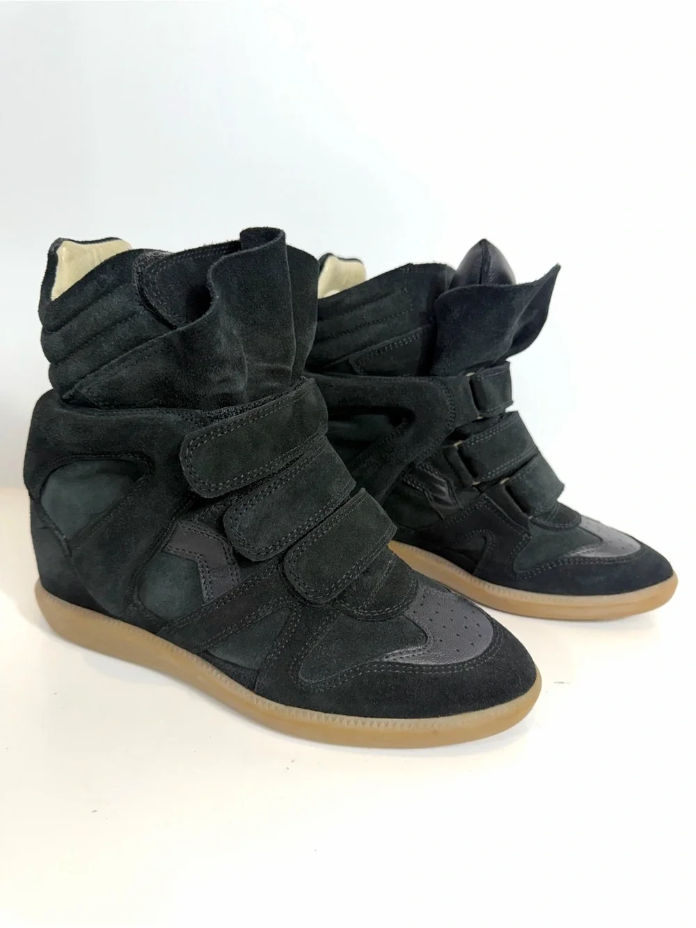Isabel Marant Black Suede Bekett Wedge High Top Sneakers Size 37 Leather